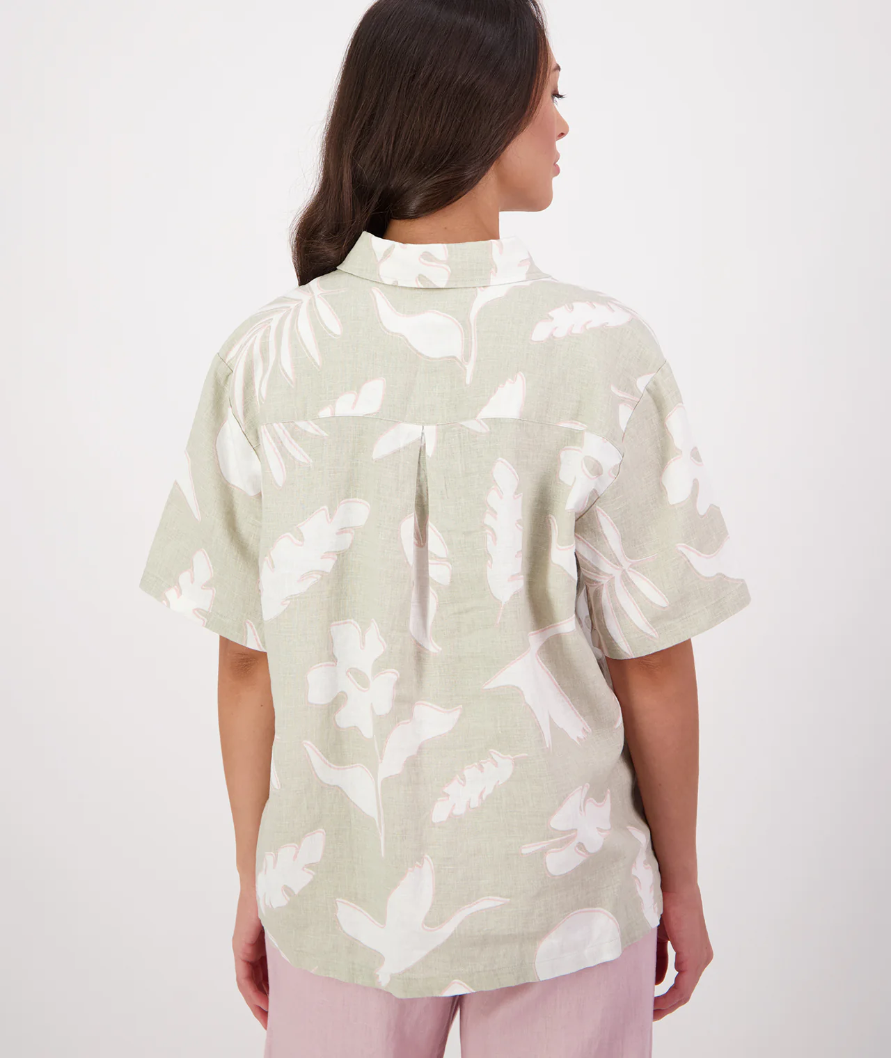 Women's Leafage Linen Short Sleeve Shirt - Image 2